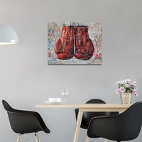 Quorin Banksy Graffiti Boxing Wall Art Red Boxing Gloves Pictures Gym Sport Wall Decor Canvas Print Painting Artwork for Gym Living Room Bedroom 12"x16"