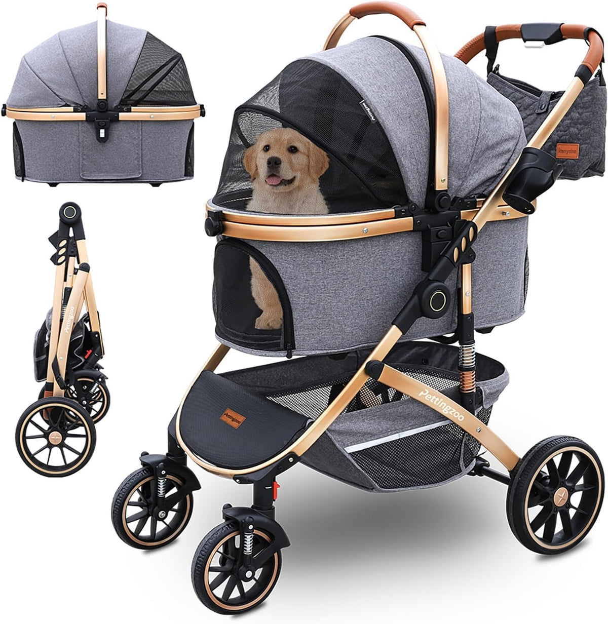 Pettingzoo Dog Stroller, Aluminum Frame, Removable Carrier - gray