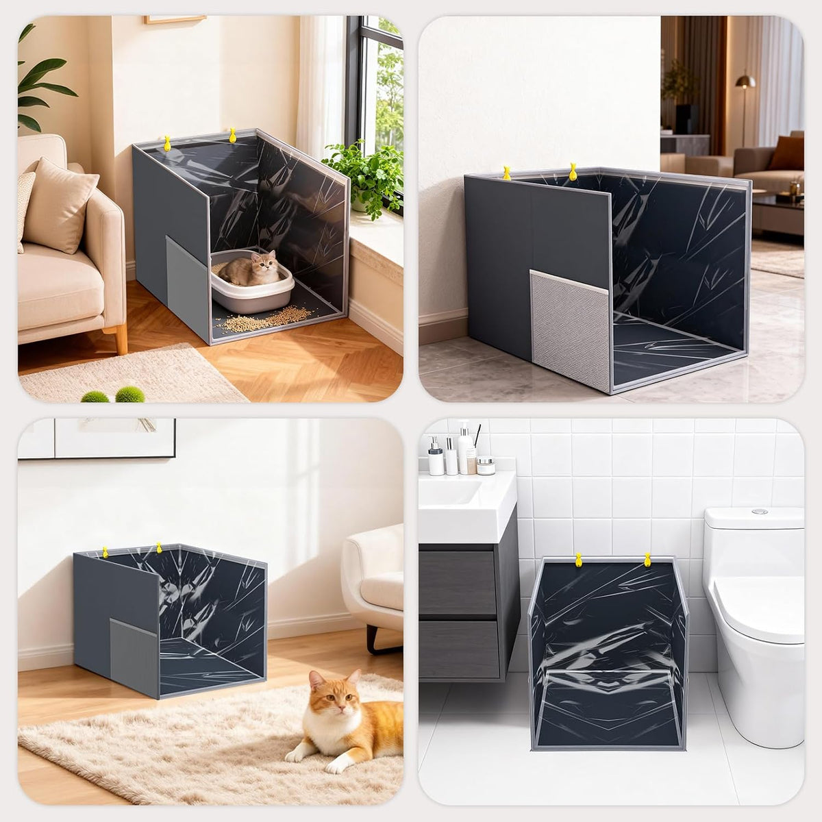 Waterproof Cat Litter Box Enclosure Splash Guard - Gray-High - image 2
