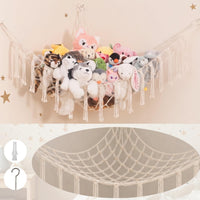 Lilly's Love white macrame stuffed animal hammock hanging in a bedroom corner - view 21