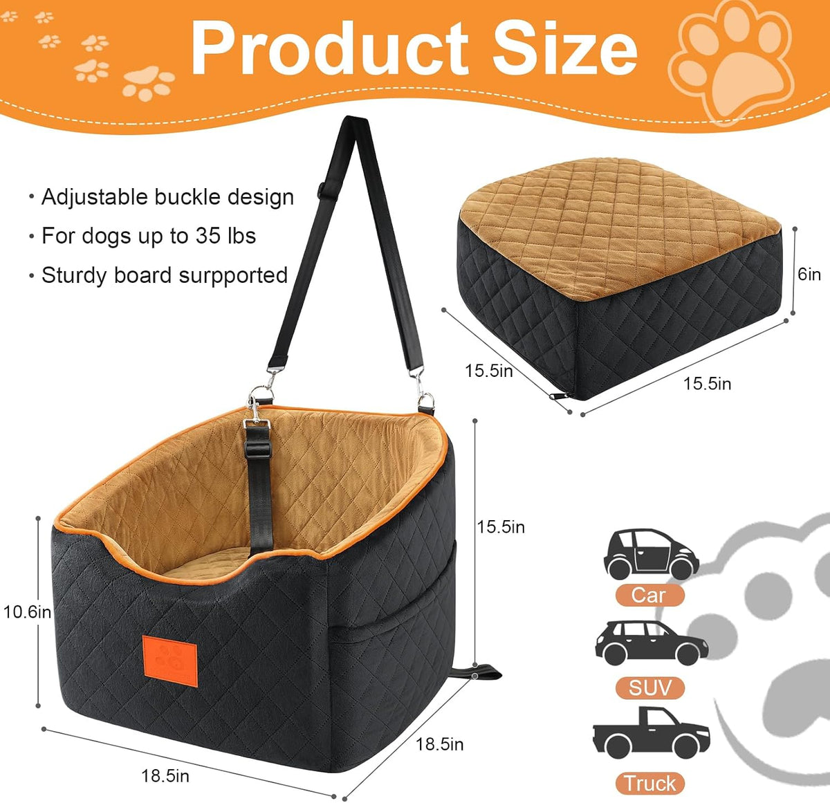 XIEEAOZEE Dog Car Seat for Small/Medium Dogs & Cats Under – Essentials for Dogs - Black/Brown - image 2