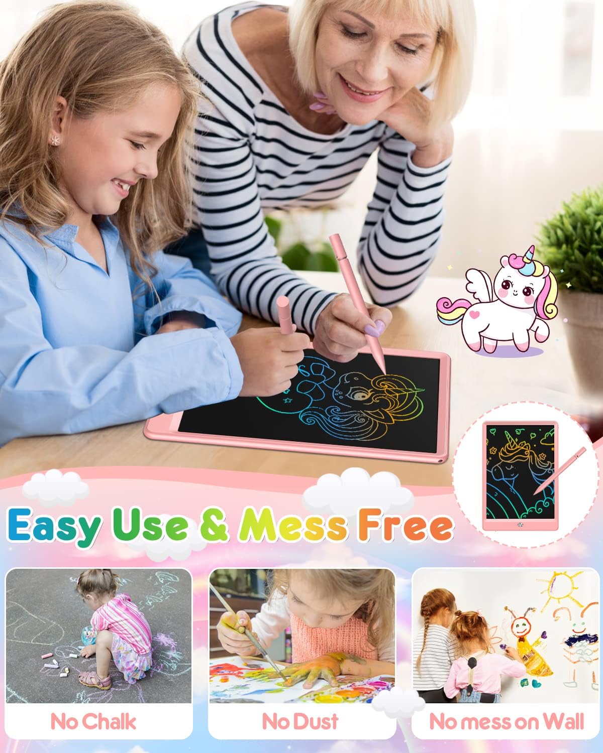 FLUESTON LCD Writing Tablet for Kids - 11"W x 7.5"H / Cute Pink - image 4
