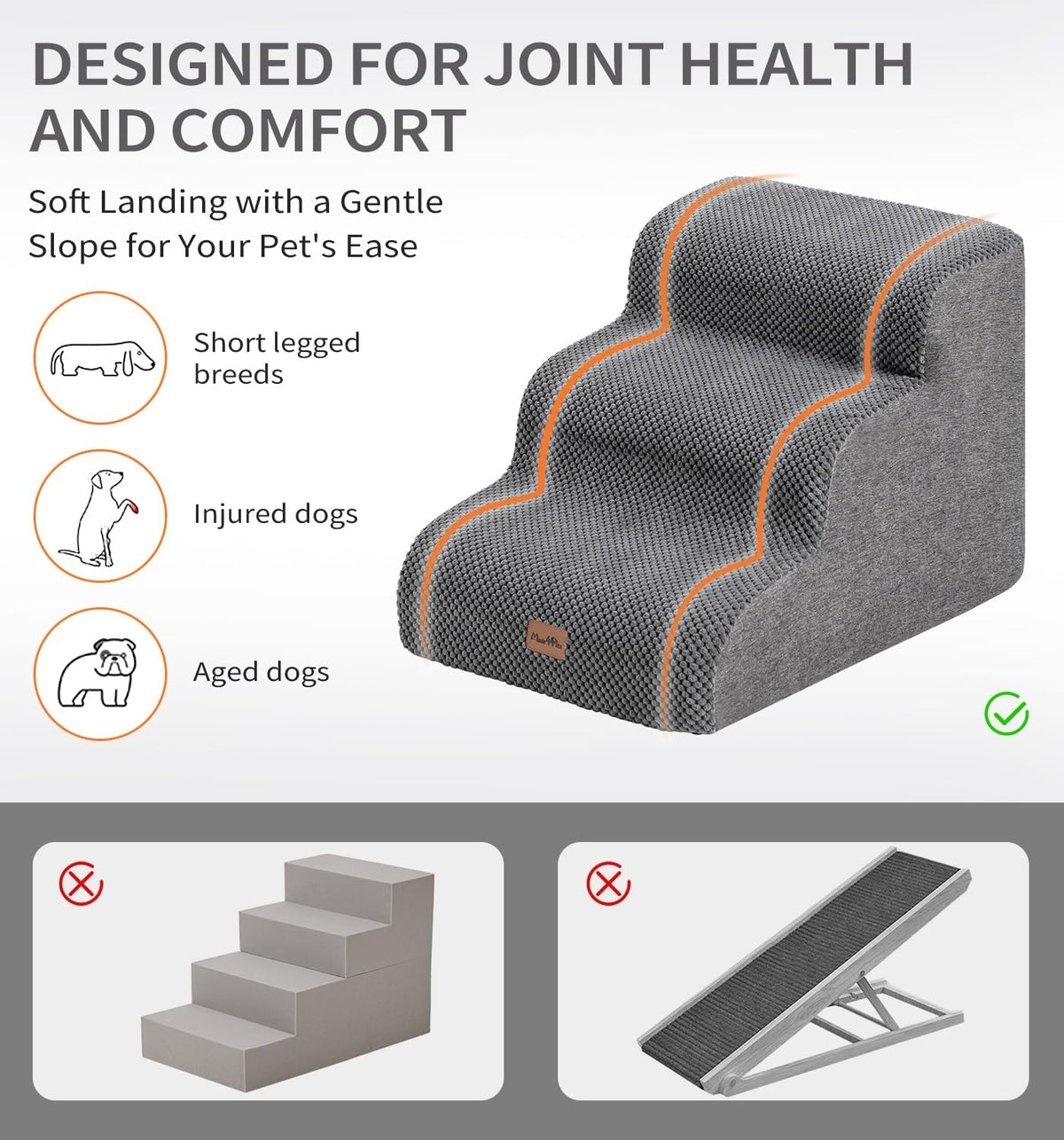 Made4Pets Dog Stairs Ramp for Small Dogs - Grey / 3.0 / 22.5"x15.7"x15.7"H - image 3