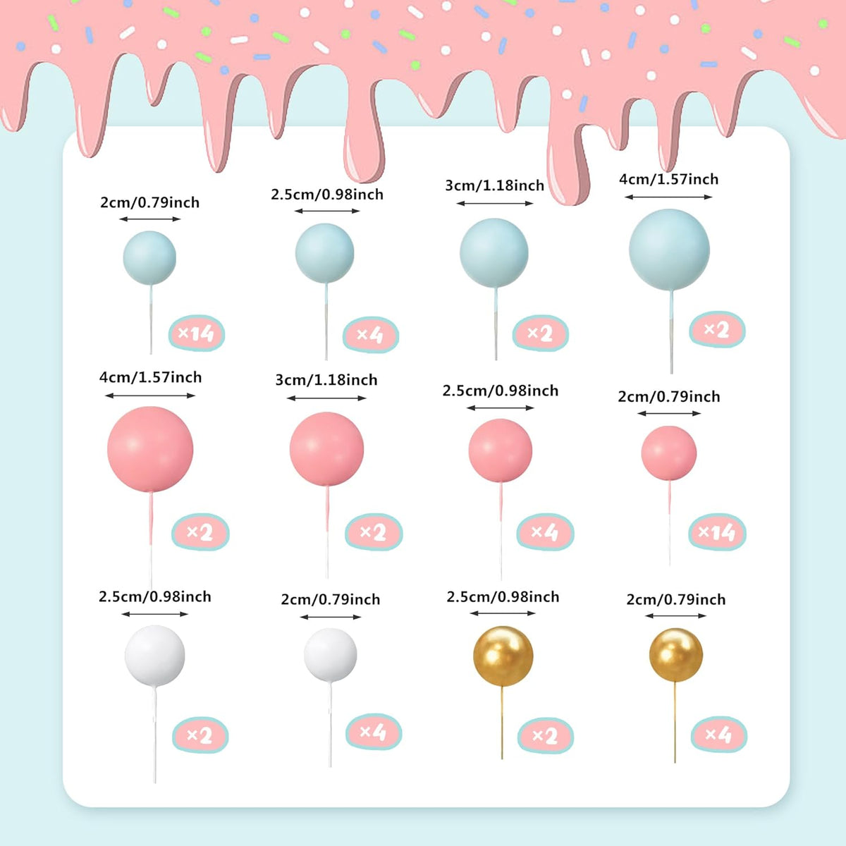 RASSLISA ball cake toppers, 56 plastic pearl balls in three sizes for cake decorating - view 14