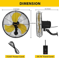 VENTISOL 20 Inch Wall Mount Fan Oscillating, High Velocity Industrial Wall Fan for Indoor, Commercial, Residential, Warehouse, Greenhouse, Workshop, Basement