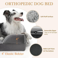 Comfort Expression Large Dog Beds Waterproof Orthopedic Foam Dog Sofa Beds Comfy Pet Bed with Washable Removable Cover & Non-Slip Bottom(Large,Grey)