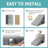Wide Dog Stairs with Tunnel, Foam Detachable Large Dog Step for Small Pet, Puppy or Cats, Medium Pet Ramp for High Bed, Couch, Sofa or Car, 19.7x33x22.4 inch, 5 Step, White Black