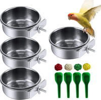 Parrot Feeding Dish Cups,Stainless Steel Bird Food Water Bowl Parakeet Feeder Birds Cage Ball Toys - 【4 PCS】 / 【S:3.9x1.6 Inches】
