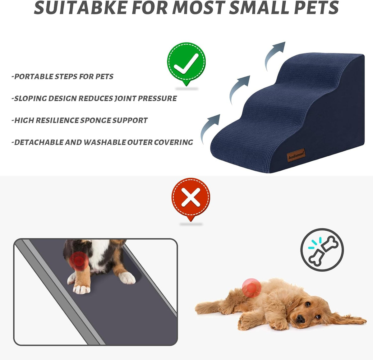 Dog Stairs for Small Dogs and Cats - Blue / 3 / Standard 3-Step 15.7"H - image 4