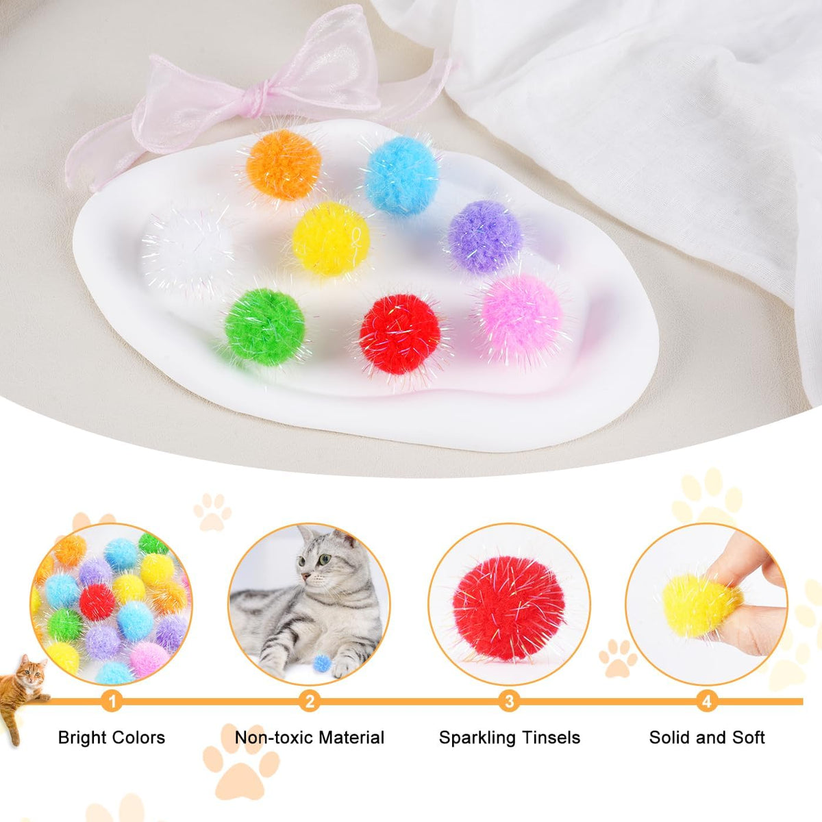 DF DUALFERV 60 Pcs Cat Pom Pom Balls, Interactive Cat Toys - 60 - image 3