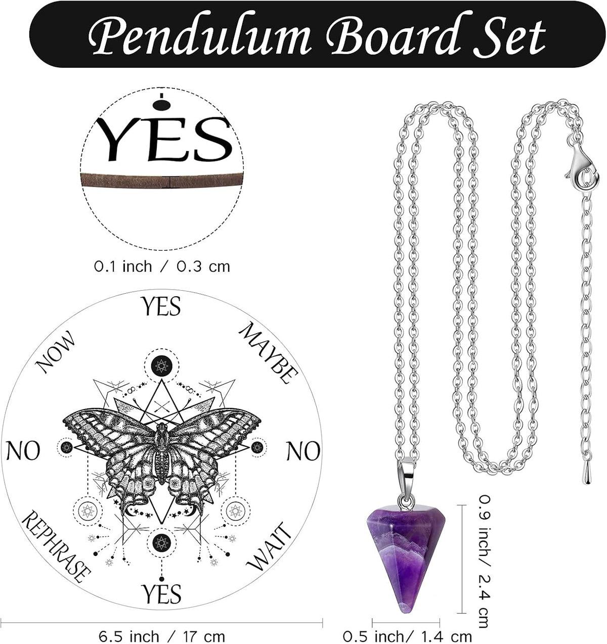 Blulu Pendulum and Board Wooden Dowsing Set Crystal Necklace Wiccan - White - image 2