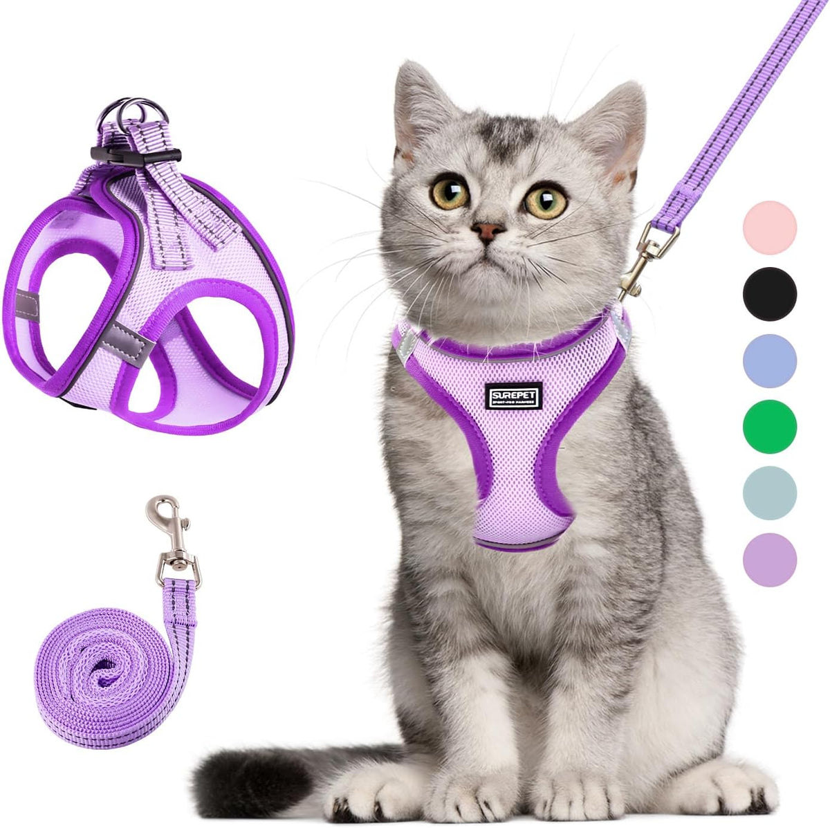 Cat Harness and Leash Set - M (Chest:15.5''-17'') / Purple