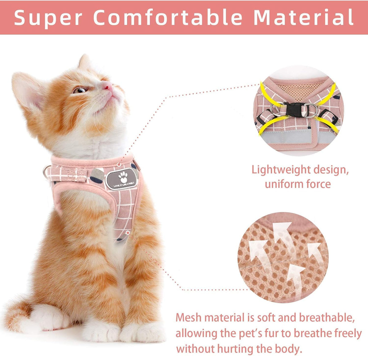 Cat Vest Harness and Leash Set - Pink-pattern / Small (Chest: 11"-13") - image 2