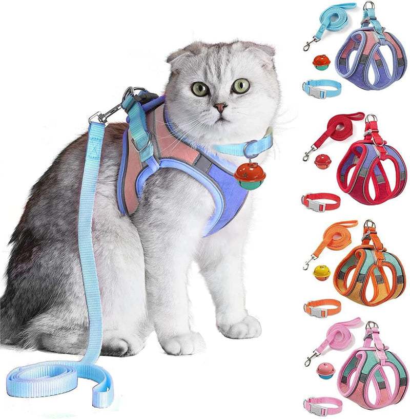 JSXD Cat Harness, Leash and Collar Set - Small (Pack of 1) / Blue/Pink