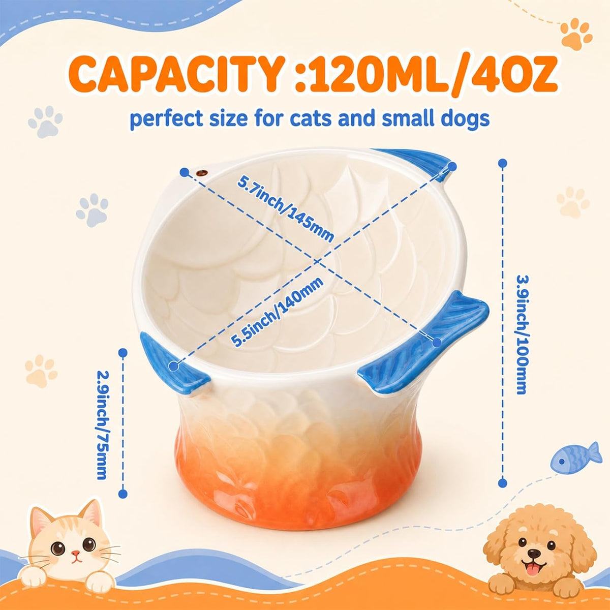 2 Pcs Elevated Cat Bowls, Raised Ceramic Food Bowls, Blue, Green – Essentials for Cats - Pink,Orange - image 2