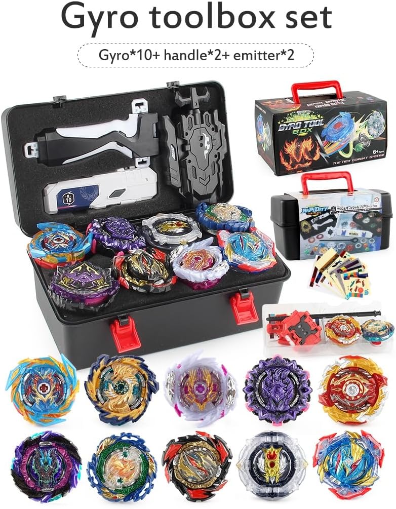 Battling Top Set, Burst Gyro Toys 10 Spinning Tops 2 Launchers Combat Battling Game with Portable - image 2