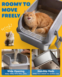 Powools Stainless Steel Cat Litter Box, High-Sided, M - M (1 Pack) / Grey - image 4