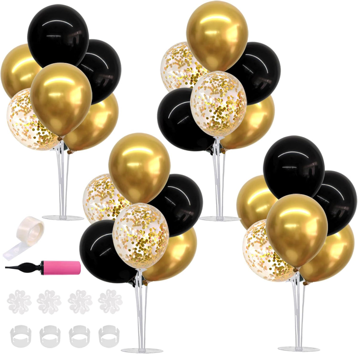 TONIFUL 4 Set Black Gold Balloon Stand Balloon Centerpieces for Table – Fun for Kids & Family - Black Gold / 4 Set Balloon Stand