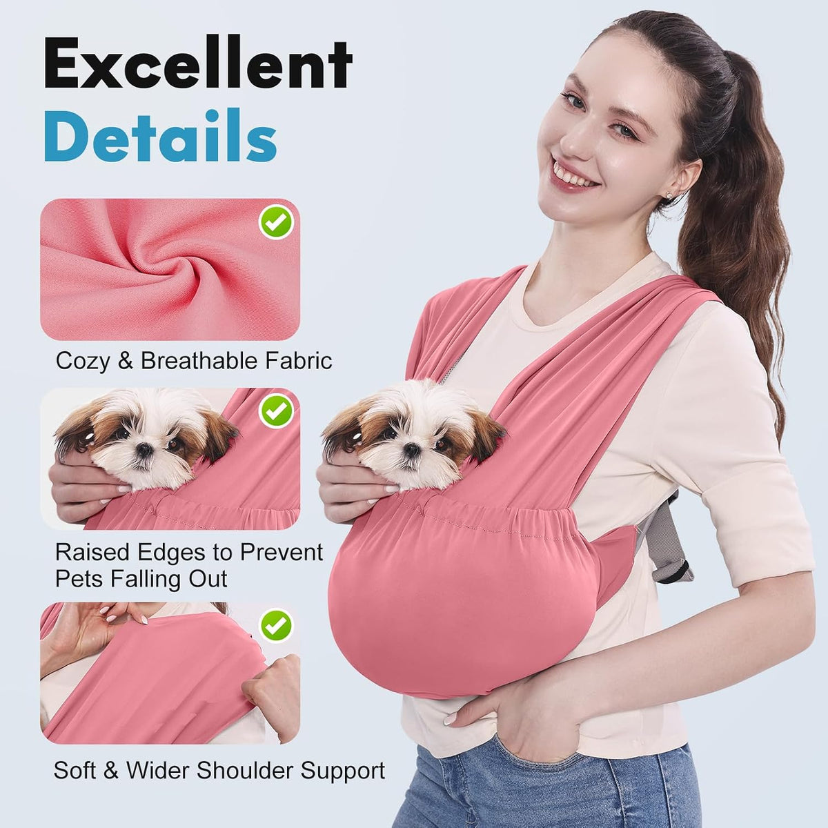 Supet Dog Sling Carrier for Small Pet - Pink / Plus - image 3