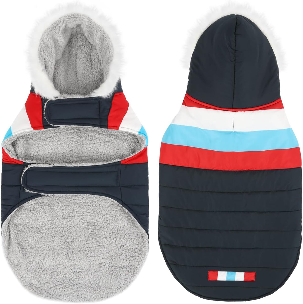 HDE Dog Puffer Jacket Fleece Lined Winter Coat & Harness Hole NVY - Medium / Patriotic - image 3