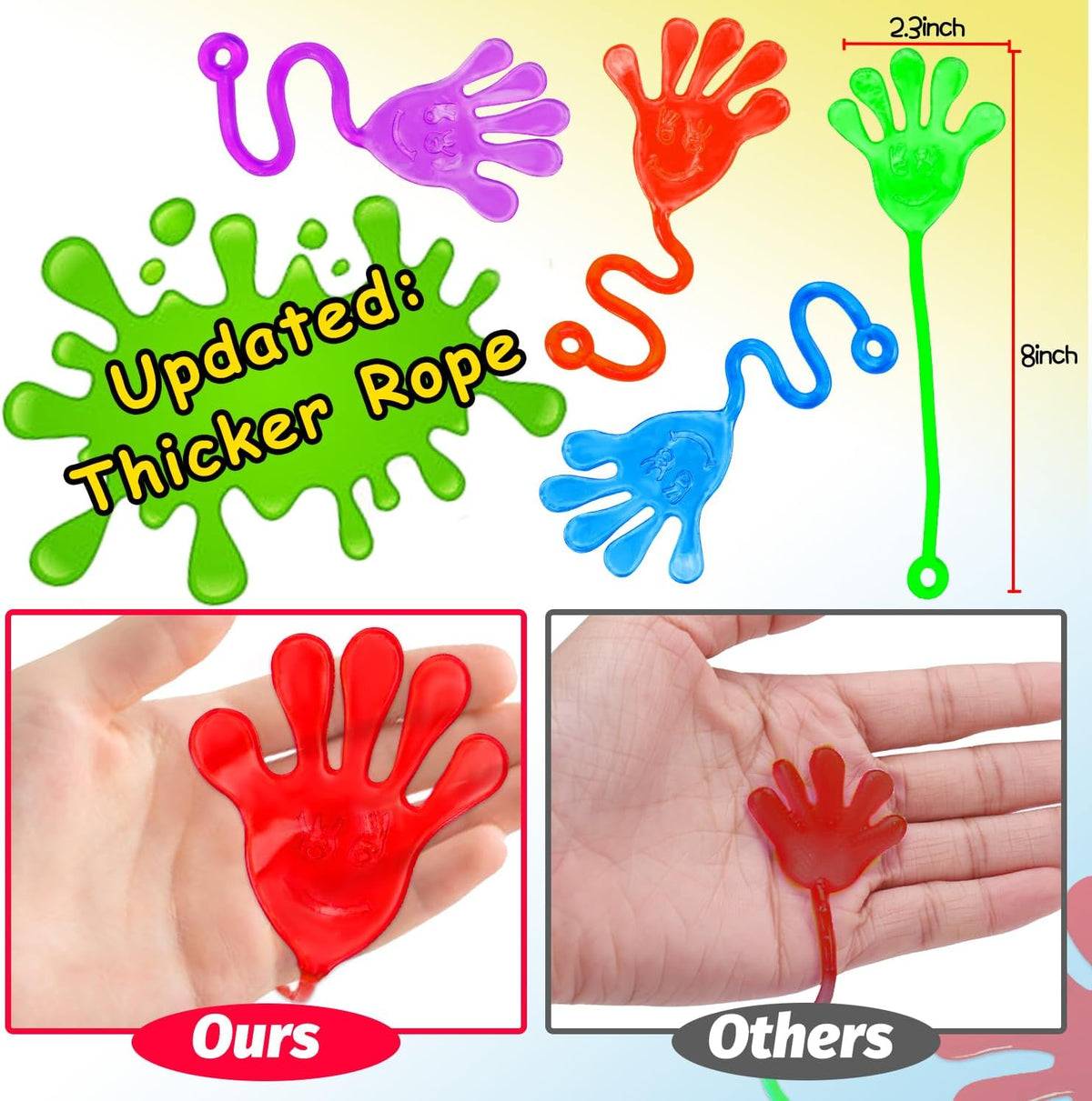 Thremhoo 40 pack glow in the dark sticky hands party favors in red, yellow, blue and purple - view 6