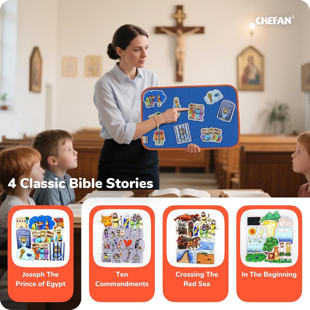 CHEFAN Noah's Ark Felt Board Bible Stories - Joseph the Prince of Egypt & Other 3 Bible Stories Set - image 2