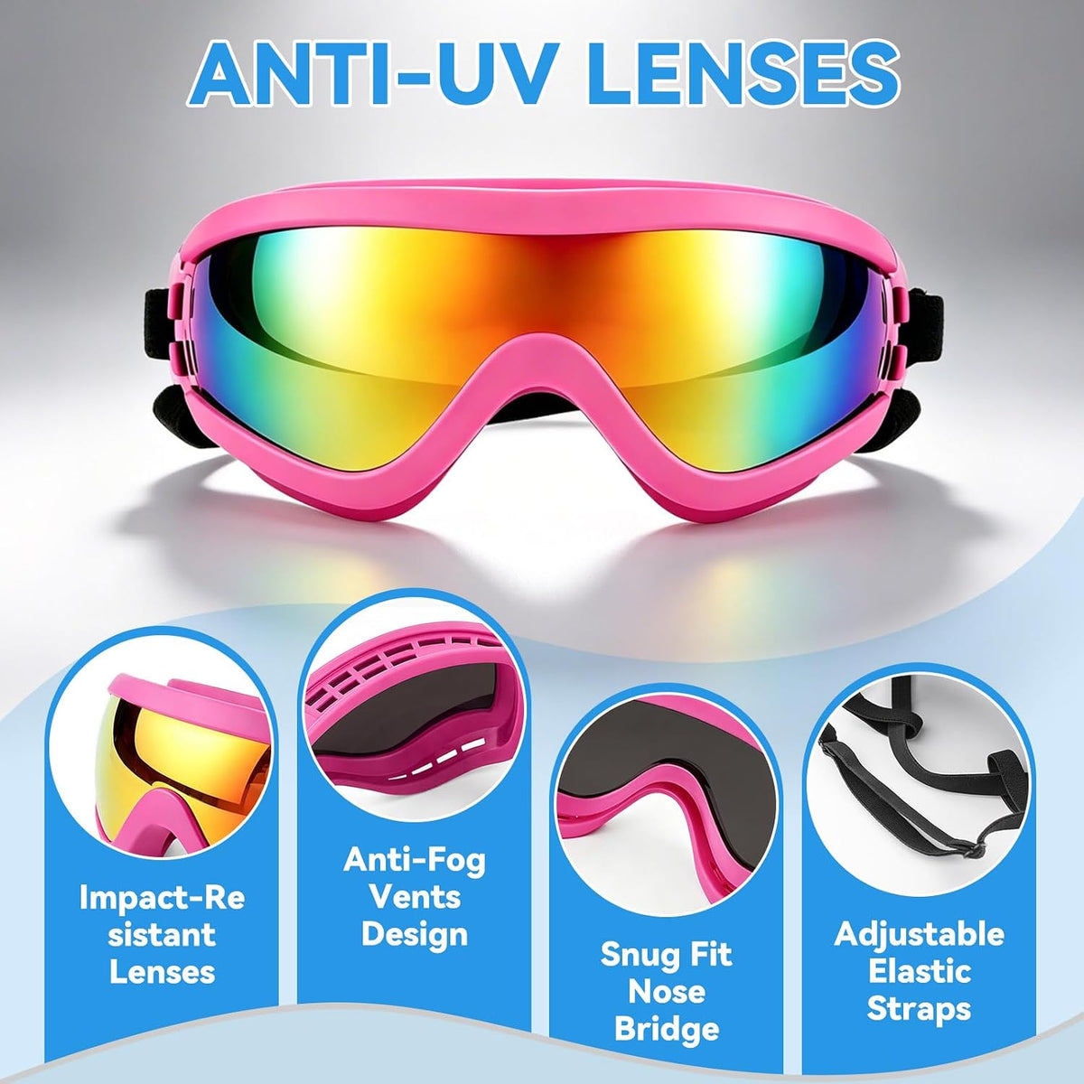 Medium Clear Dog Goggles Eye Protection - Classic Pink / Medium - image 4