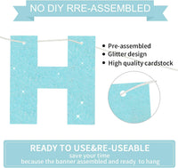 BEISHIDA Pre-Strung Glitter Pink Happy Birthday Banner Party Sign - Light Blue - image 3