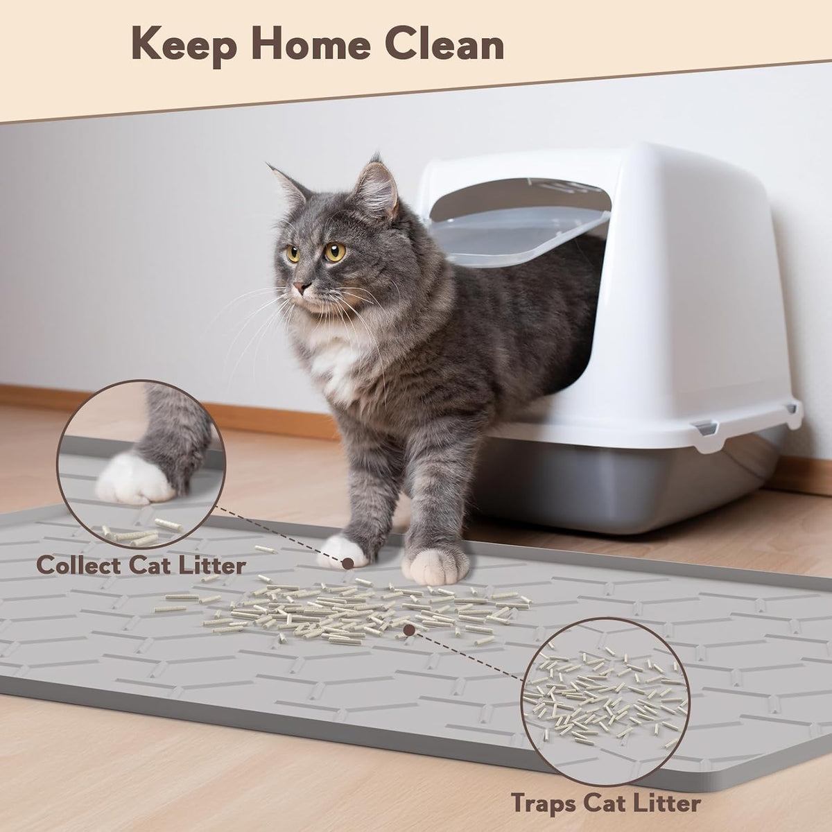 Silicone Cat Litter Mat 34×22 inch, Easy to Clean, Gray – Daily Care for Cats - 34" X 22" / Grey - image 2