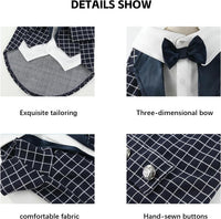 Plaid Tuxedo Dog Suit Outfit with Shirt Bow Tie(Layered-look)