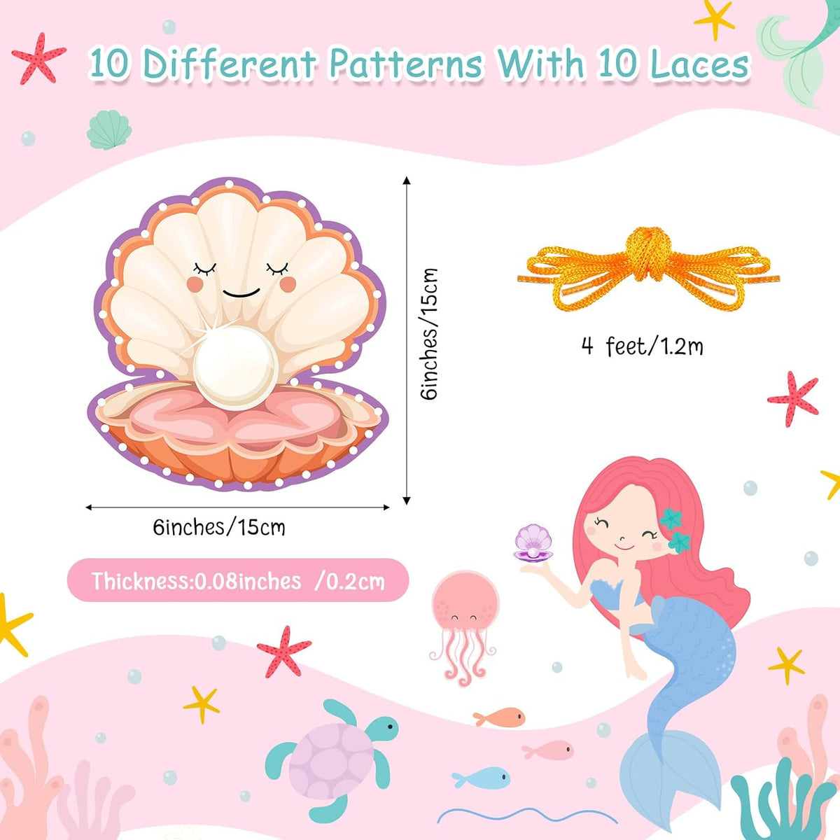 Pajean 10 Pcs Kids Lacing Cards Double Sided Animal Sewing Cards Kits - Mermaid Style - image 2