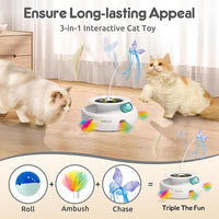 ORSDA Cat Toy, 3-in-1 Automatic Interactive Electronic Moving Ambush Feather, Fluttering Butterfly, Track Balls, USB Rechargeable Powered Smart Indoor Exercise Kicker