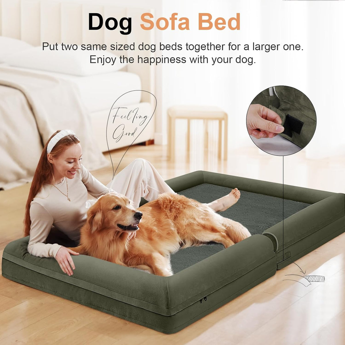 Orthopedic Dog Bed for Large Dogs - Dark Green / 44.0"L x 34.0"W x 6.5"Th - image 3