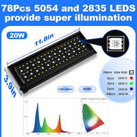Clip On Aquarium Light for Plants-24/7 Cycle Fish Tank Light with Timer, Full Spectrum+7 Colors Mode, Auto On/Off, Adjustable Brightness and Height, 20W (12inch for 12-20 inch Tank)