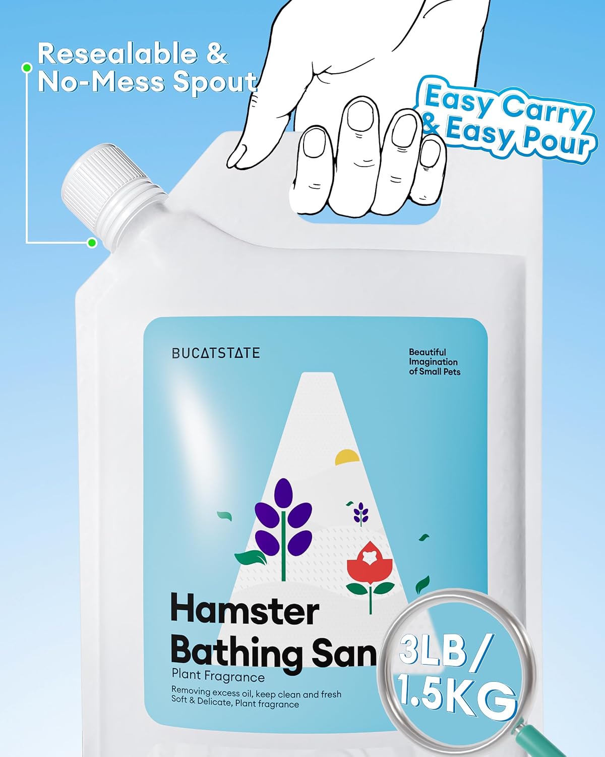 BUCATSTATE Hamster Bath Sand with Pour Spout - 3.3LB / White Sand - image 2