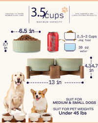 Ceramic Dog Bowls Set with Acacia Wood Stand - Large-3.5Cups / Vintage Grey - image 2