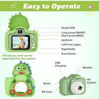 Zeacool Kids Camera, HD Digital Video Camera - Dinosaur Green - image 2
