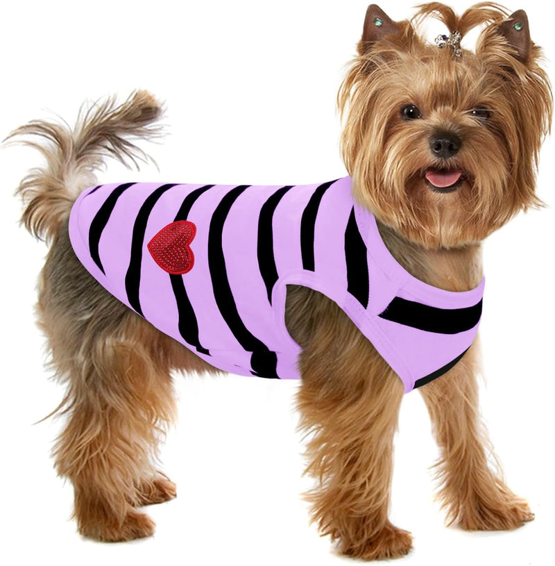 Dog Shirts for Small Dogs, Pet Striped T-Shirts - Purple-Vest / Medium