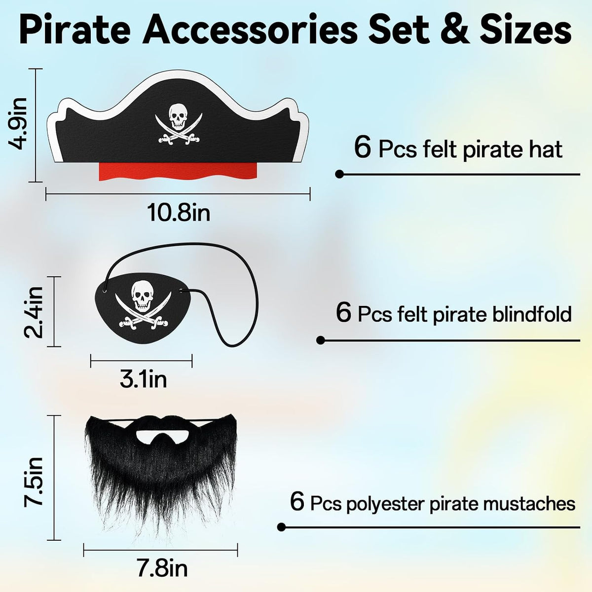 ZeeDix 9 Pcs Pirate Accessories for Kids - 18pcs New Pirate Beard Set - image 2