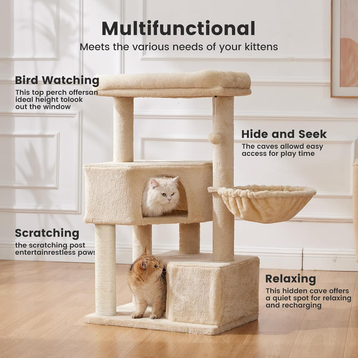 Gardner Pets Large Cat Tree For Medium To Large Cats, Heavy-Duty Cat Tower With Scratch Post And Washable Top Perch. Sel