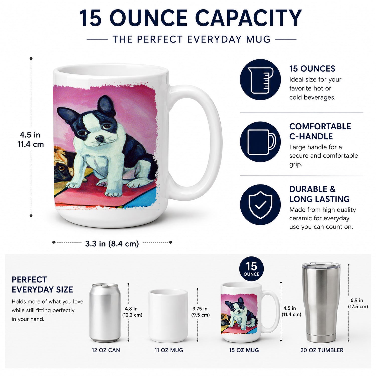 Multiple Breeds Ceramic Coffee Mug 15 oz Decorative Large C Handle Mug Cup for Tea, Cocoa Hot Chocolate