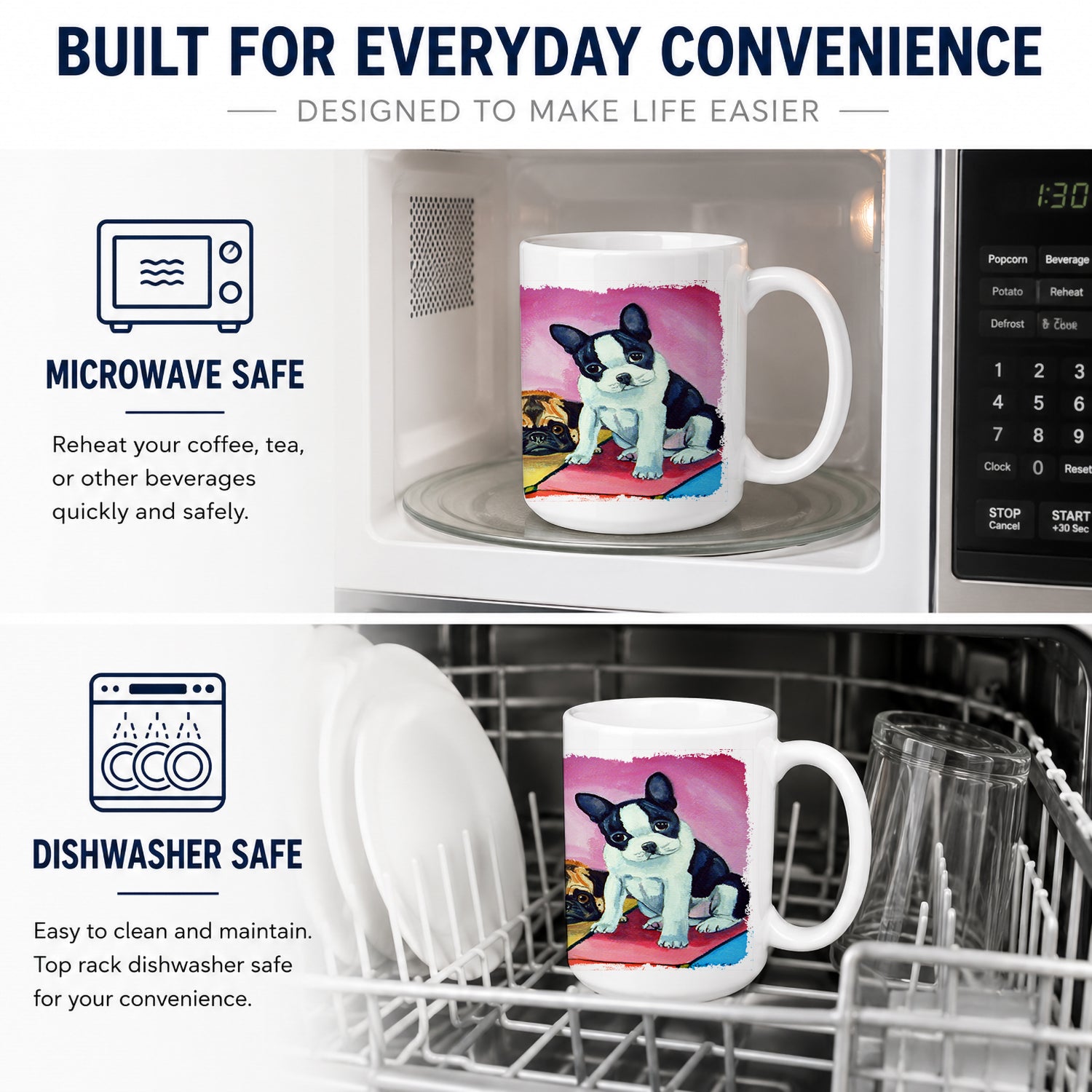 Multiple Breeds Ceramic Coffee Mug 15 oz Decorative Large C Handle Mug Cup for Tea, Cocoa Hot Chocolate