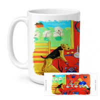 Airedale Terrier with lady in the kitchen Ceramic Coffee Mug 15 oz Decorative Large C Handle Mug Cup for Tea, Cocoa Hot Chocolate