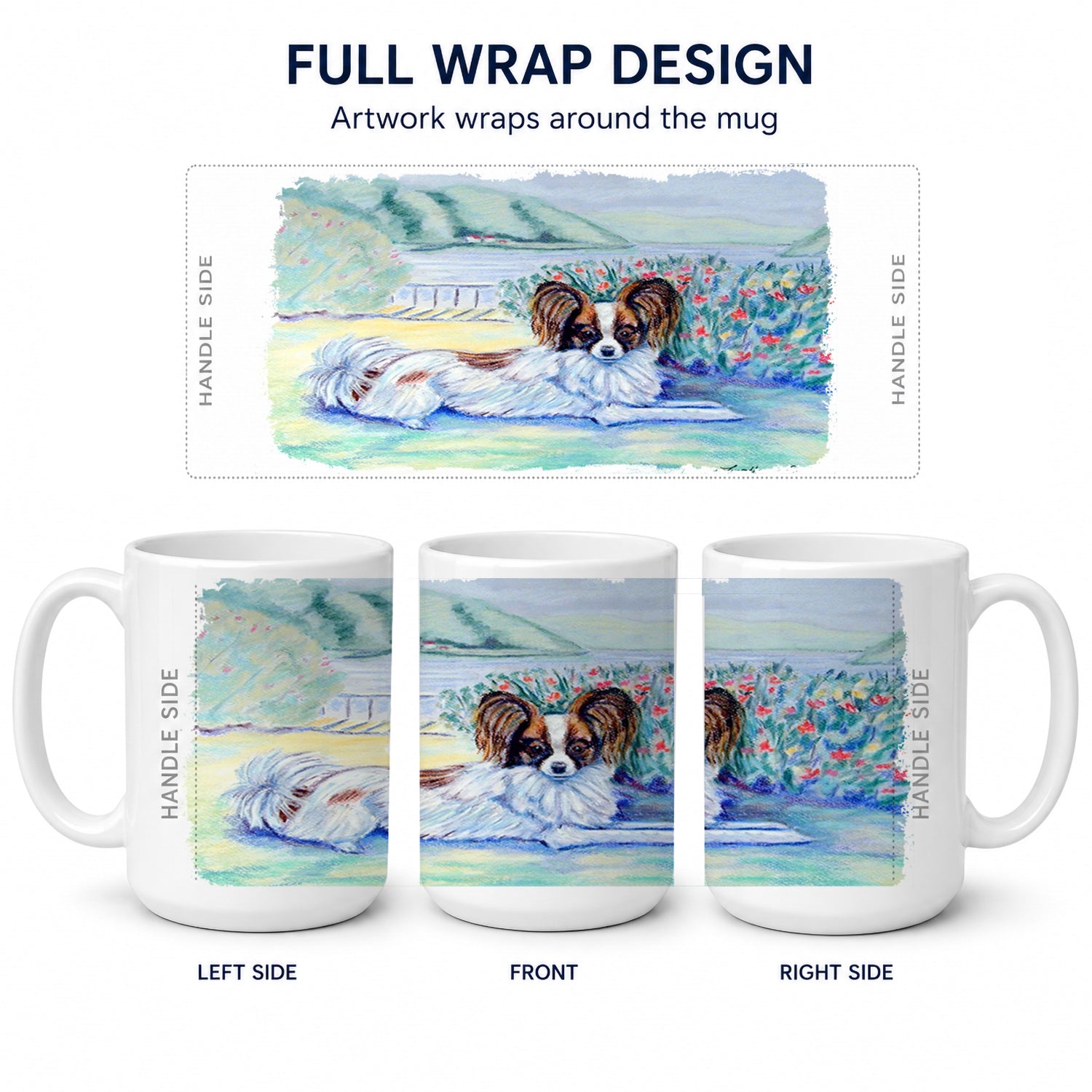 Papillon Ceramic Coffee Mug 15 oz Decorative Large C Handle Mug Cup for Tea, Cocoa Hot Chocolate