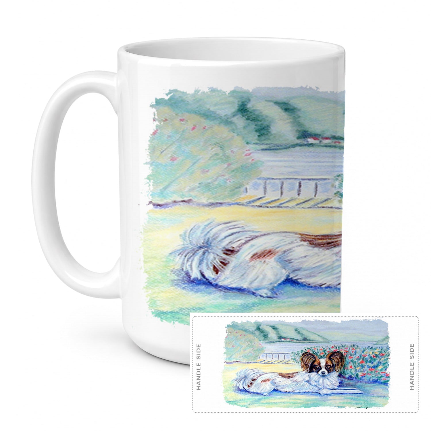 Papillon Ceramic Coffee Mug 15 oz Decorative Large C Handle Mug Cup for Tea, Cocoa Hot Chocolate