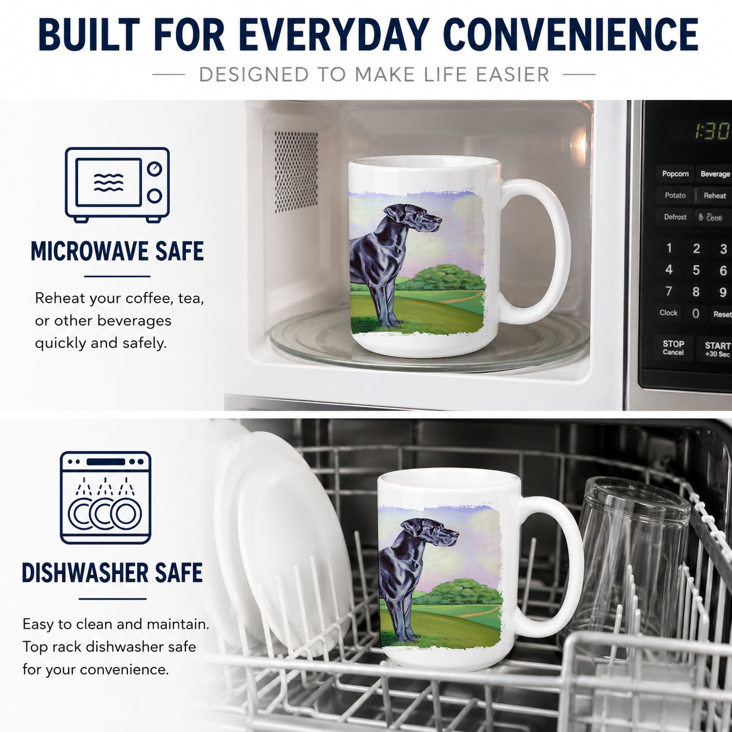 Great Dane Ceramic Coffee Mug 15 oz Decorative Large C Handle Mug Cup for Tea, Cocoa Hot Chocolate