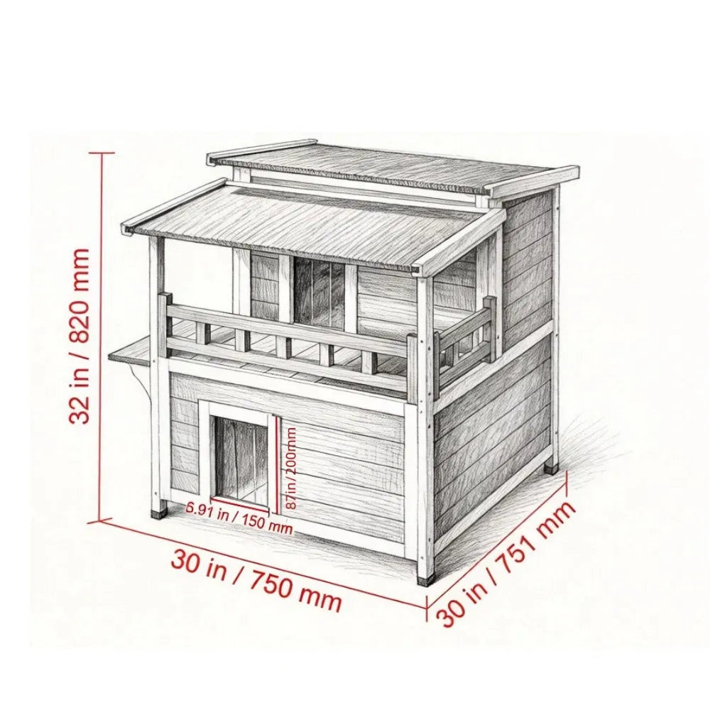 Wooden Cat House with Easy to Clean and Waterproof Protection for Outdoor