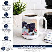 Papillon Ceramic Coffee Mug 15 oz Decorative Large C Handle Mug Cup for Tea, Cocoa Hot Chocolate