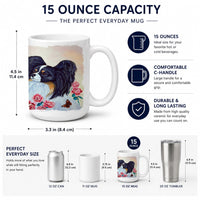 Papillon Ceramic Coffee Mug 15 oz Decorative Large C Handle Mug Cup for Tea, Cocoa Hot Chocolate