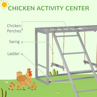 Chicken Activity Play with Swing Set for 3–4 Birds, Wooden Chicken Coop Accessory with Multiple Perches & Hen Ladder, Gr
